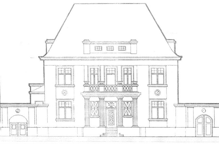 Fassadenzeichnung der herrschaftlichen Villa von 1914 in Beckum
